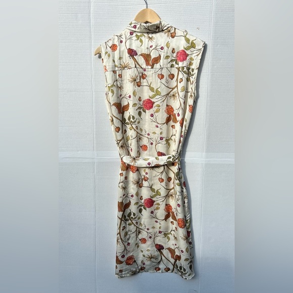 CHEPE Italy Beige red Floral Print button belts Dress - Picture 2 of 8